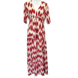 FIGUE Red Ikat Silk Maxi Dress Size XS